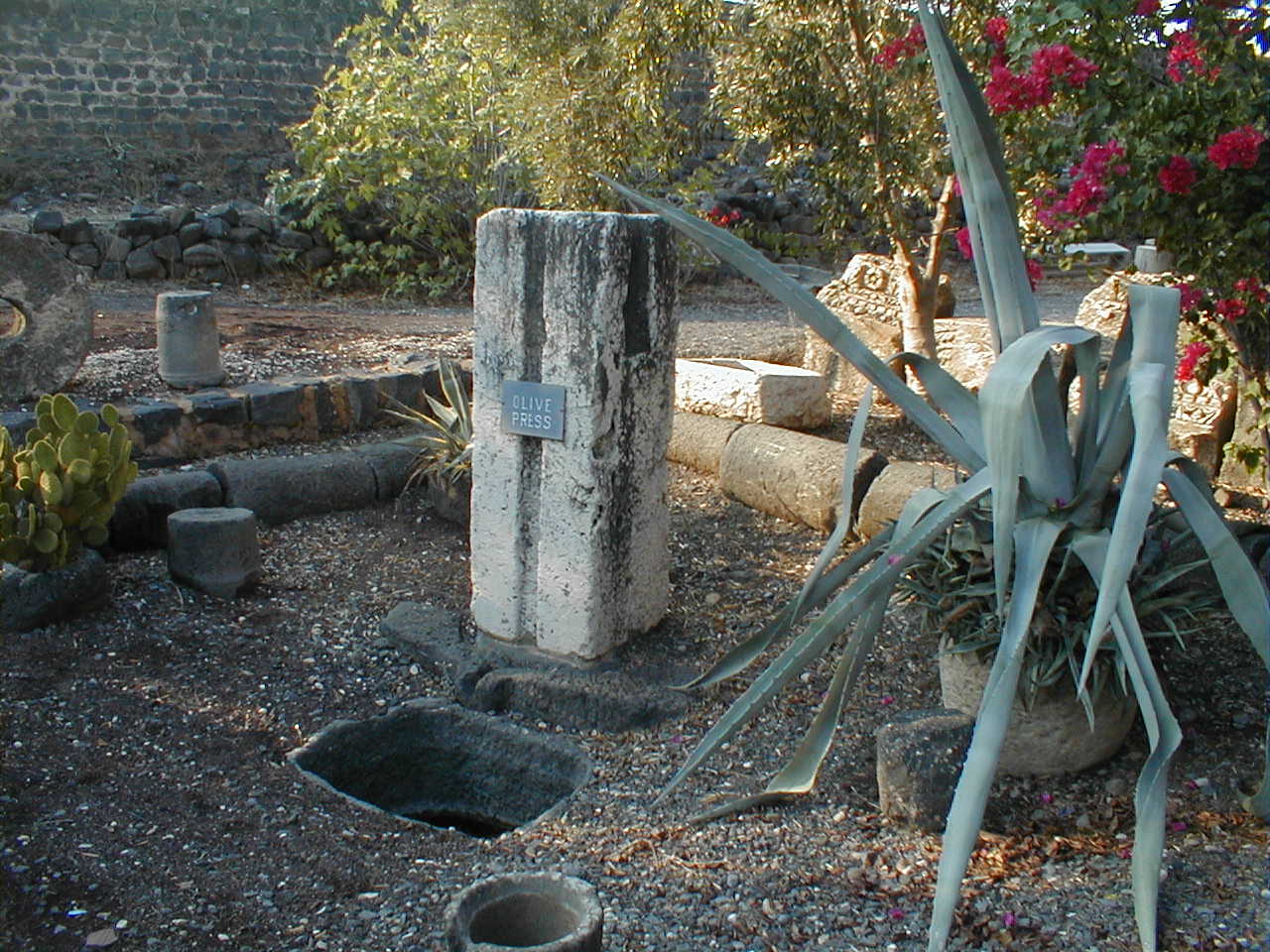Capernaum Olive Press pillar.JPG