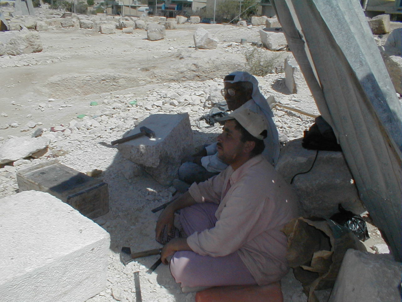 Jerash - restoration stone masons.JPG